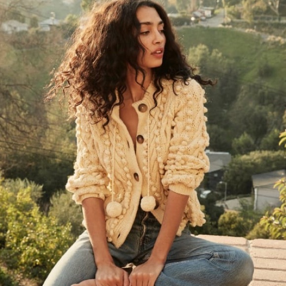 Doen Pomme Cotton Cardigan in cream - Picture 3 of 8